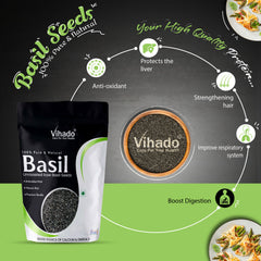 Vihado Raw Basil/Sabza Seeds Dietary Fibre for Weight Loss (100G-1KG)