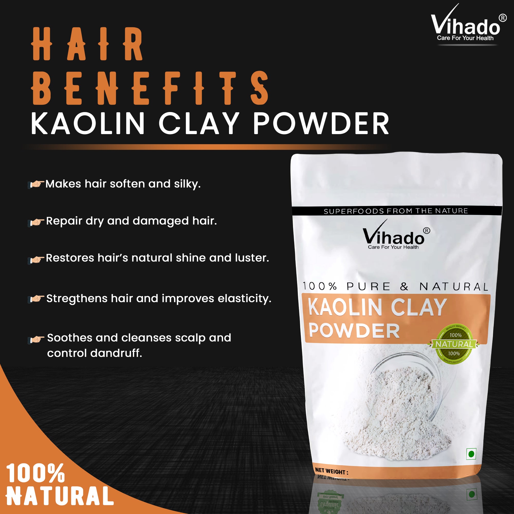 Vihado Kaolin Clay Powder For Face and Skin Whitening (100G-1KG)