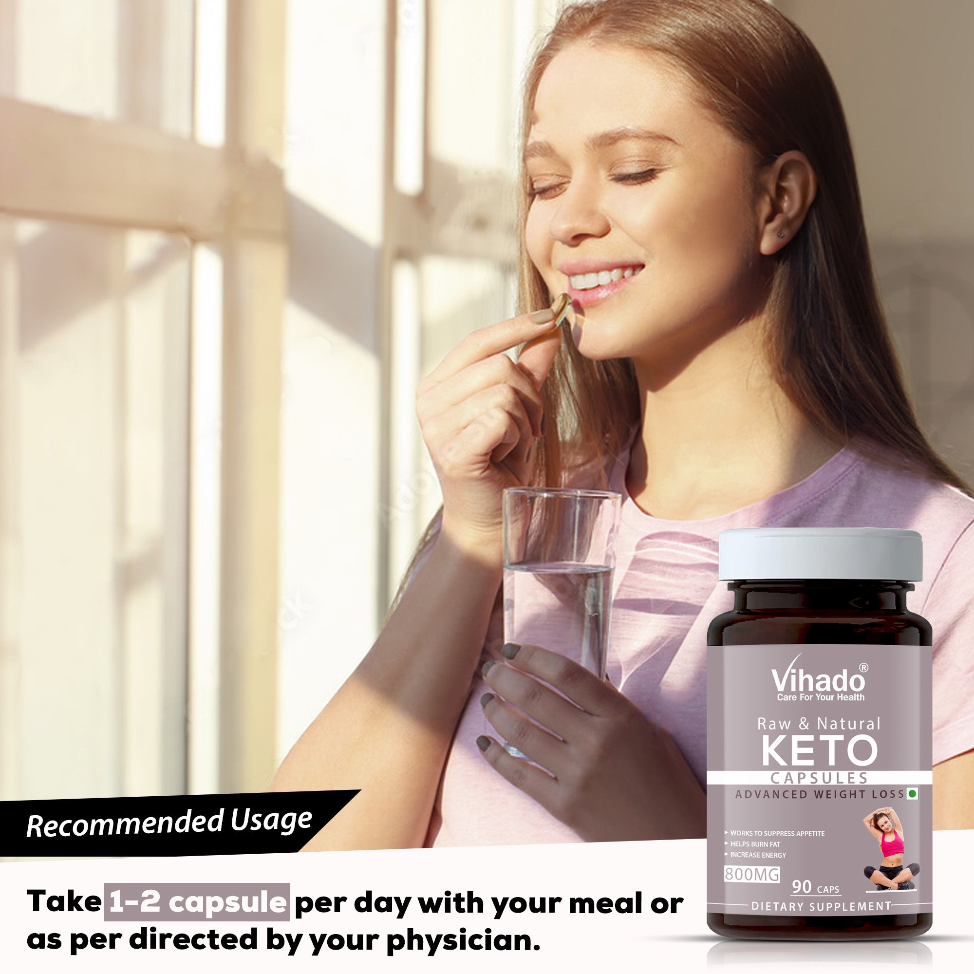 Vihado Keto Slim Capsules for Weight Loss | Dietary Supplement (90 Capsules)