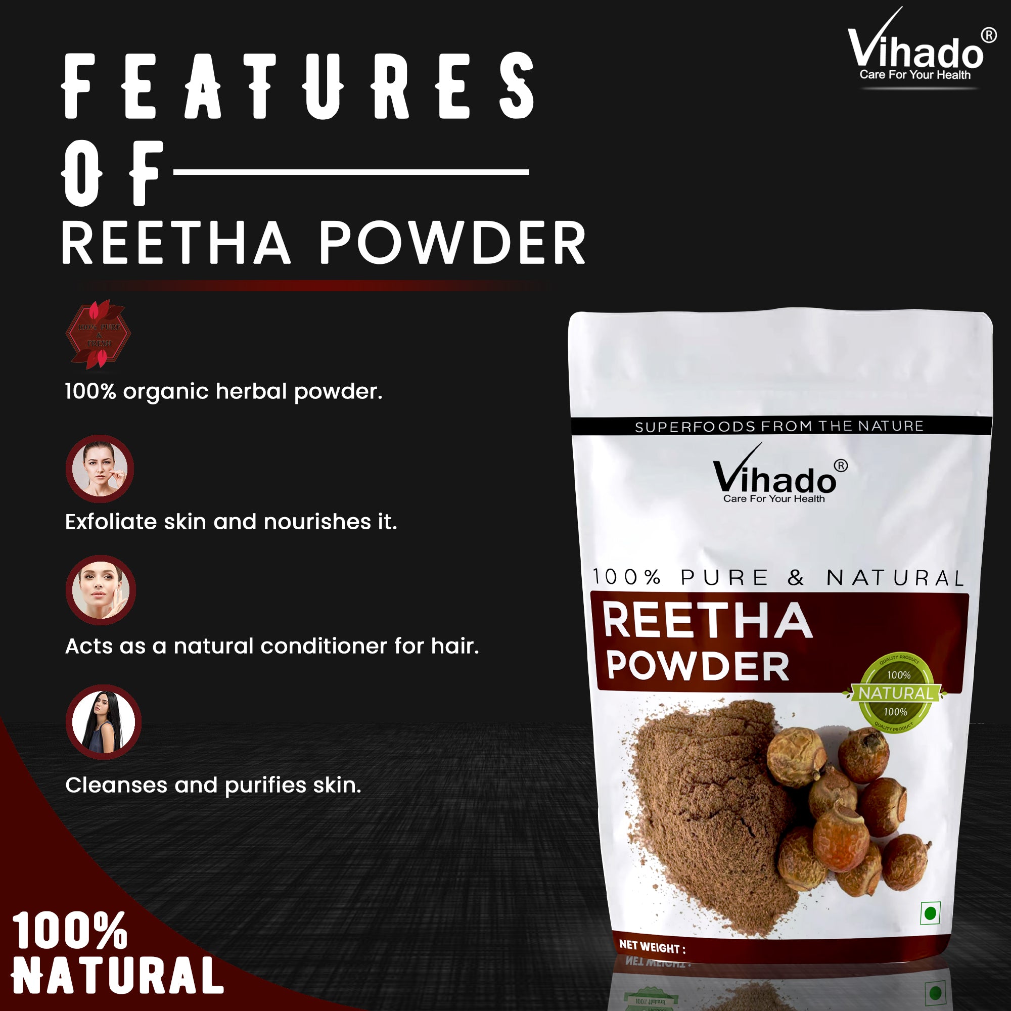 Vihado Reetha Powder For Hair Care (100G-1KG)