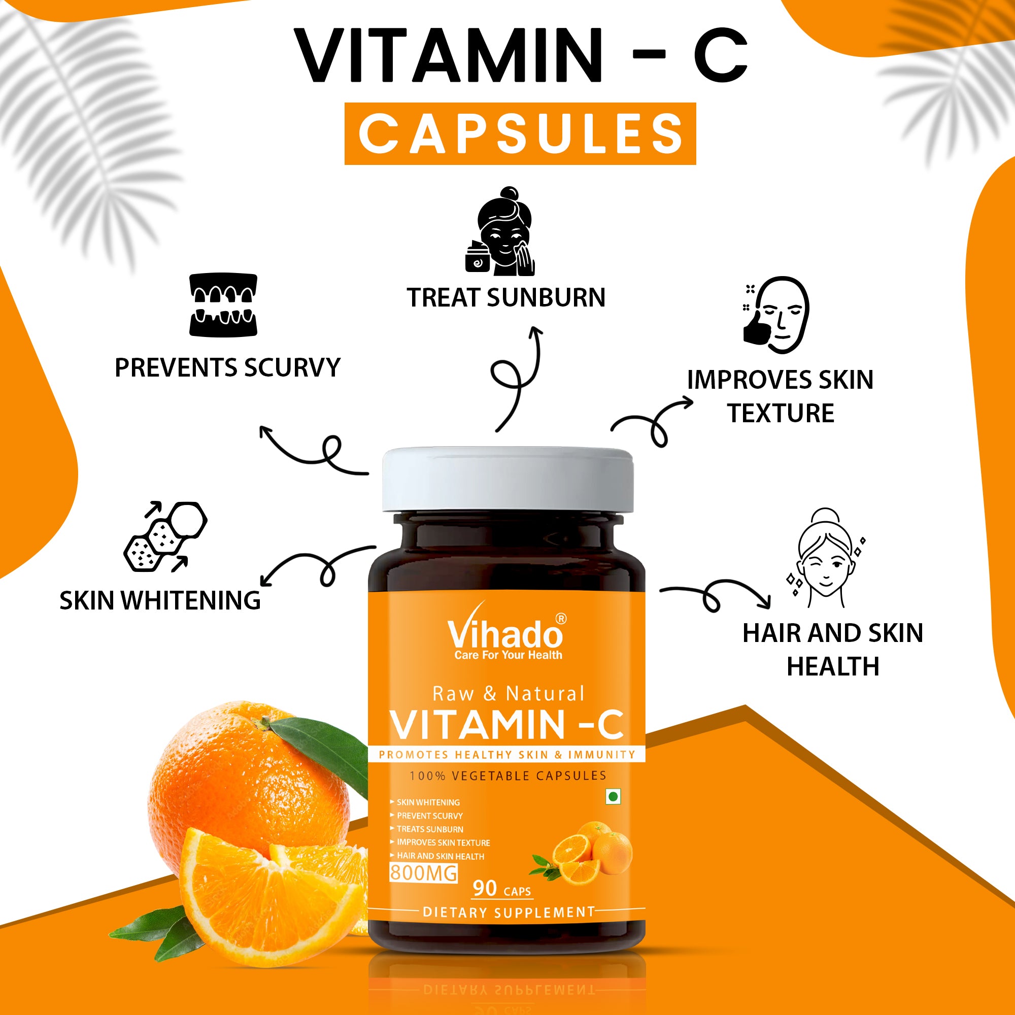 Vihado Vitamin C Capsules | Boost Immunity and Glowing Skin (90 Capsules)