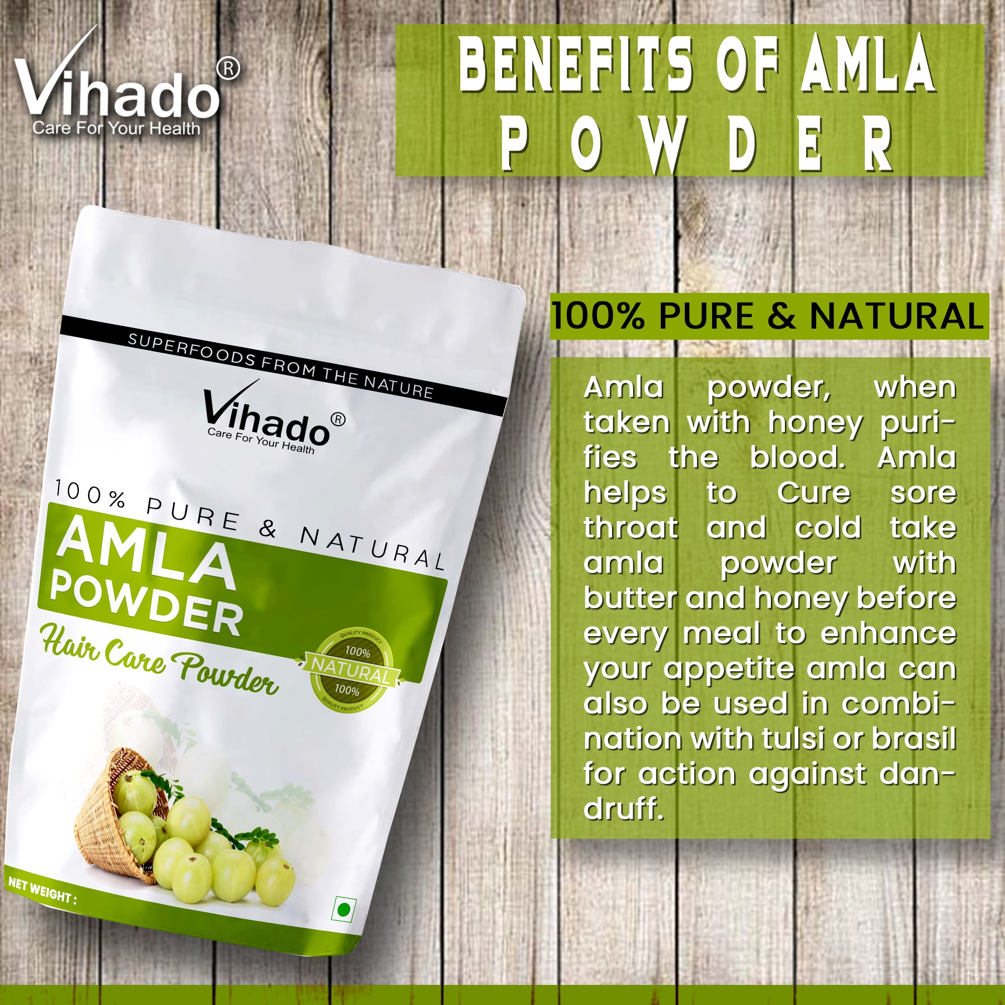 Vihado Amla Powder For Hair and Skin Care (100G-1KG)
