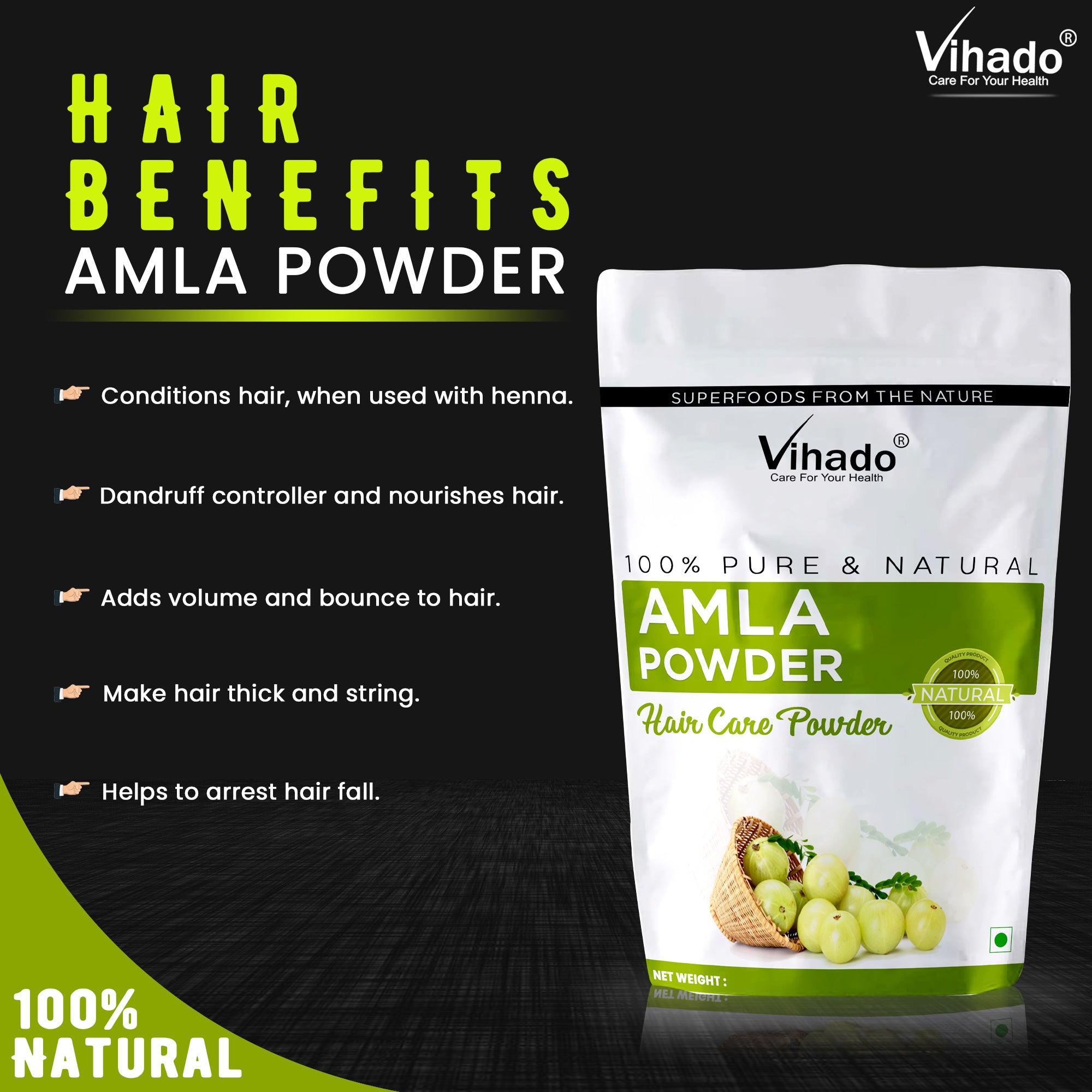 Vihado Amla Powder For Hair and Skin Care (100G-1KG)