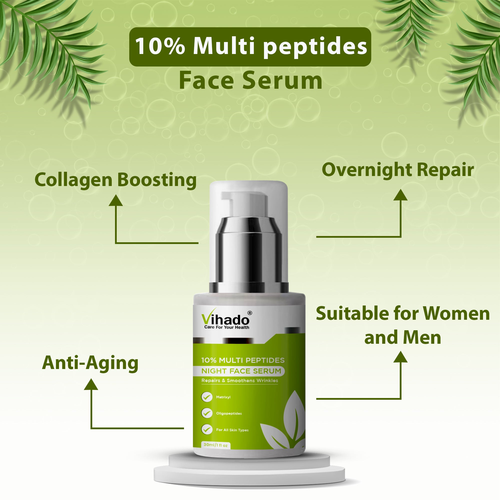 Vihado 10% Multi Peptides Night Face Serum for Boosting and Hydrating (30ml)
