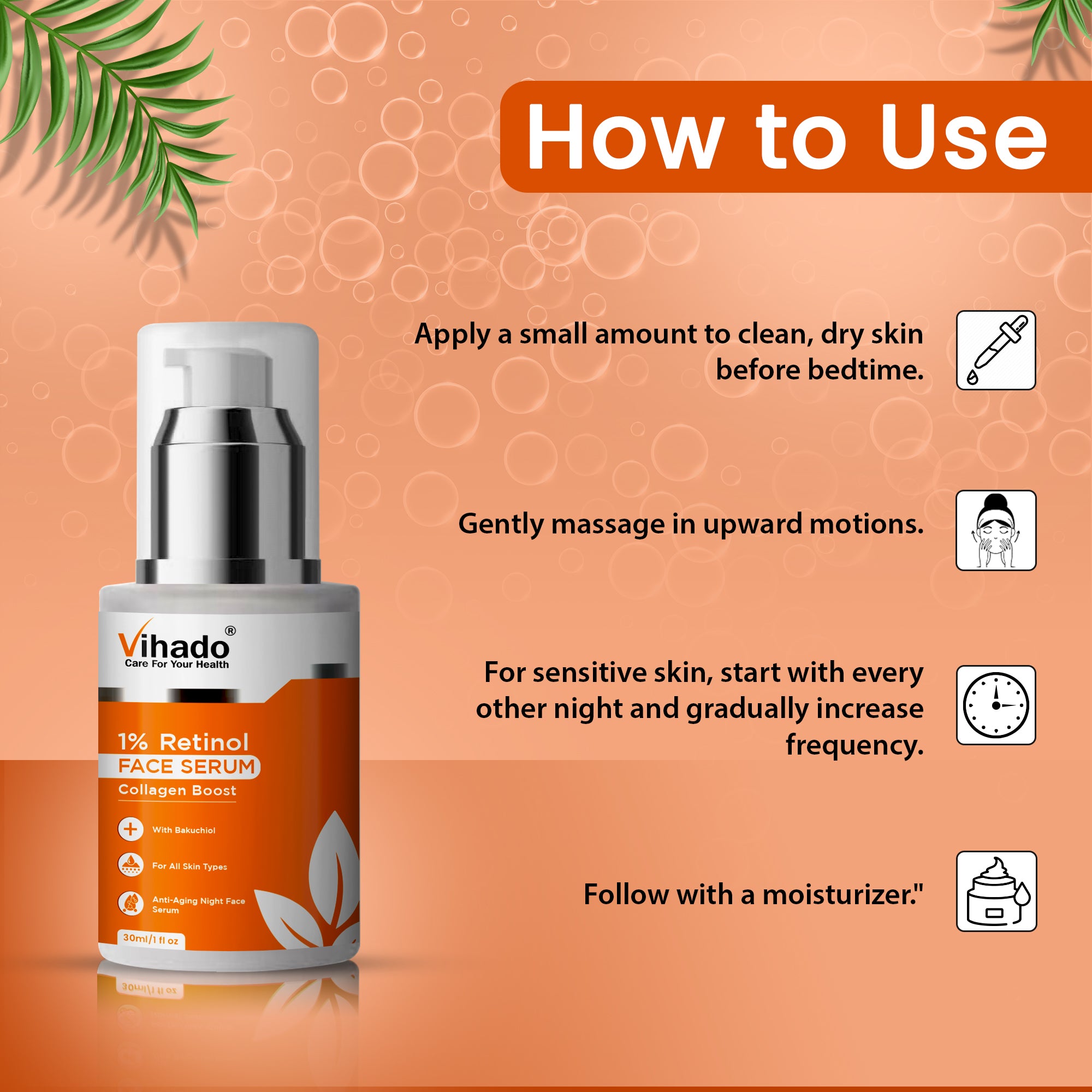 Vihado 1% Retinol With Collagen Boosts Face Serum, Reduces Fine Lines and Wrinkles (30ml)