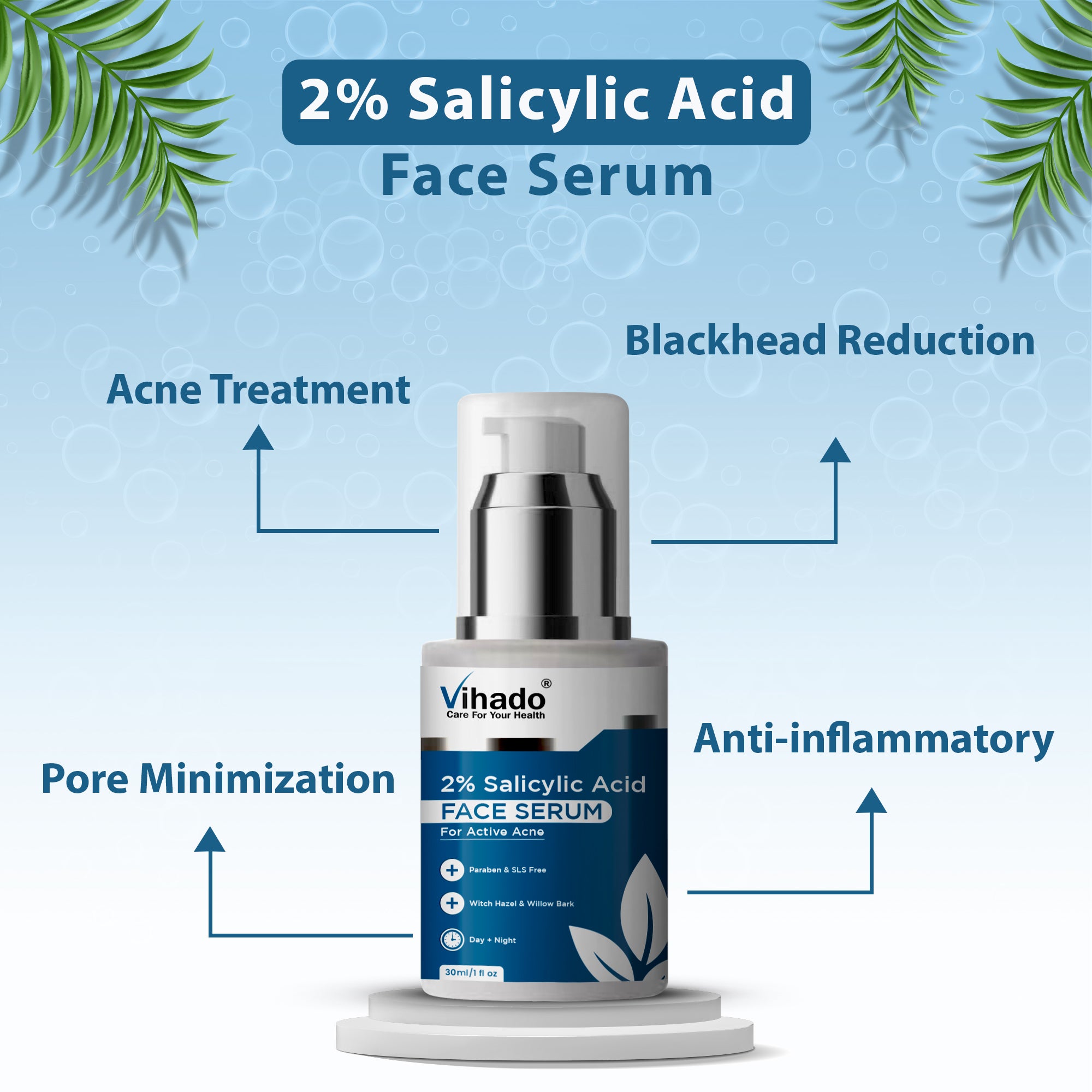 Vihado 2% Salicylic Acid Face Serum for Acne, Blackheads and Open Pores (30ml)
