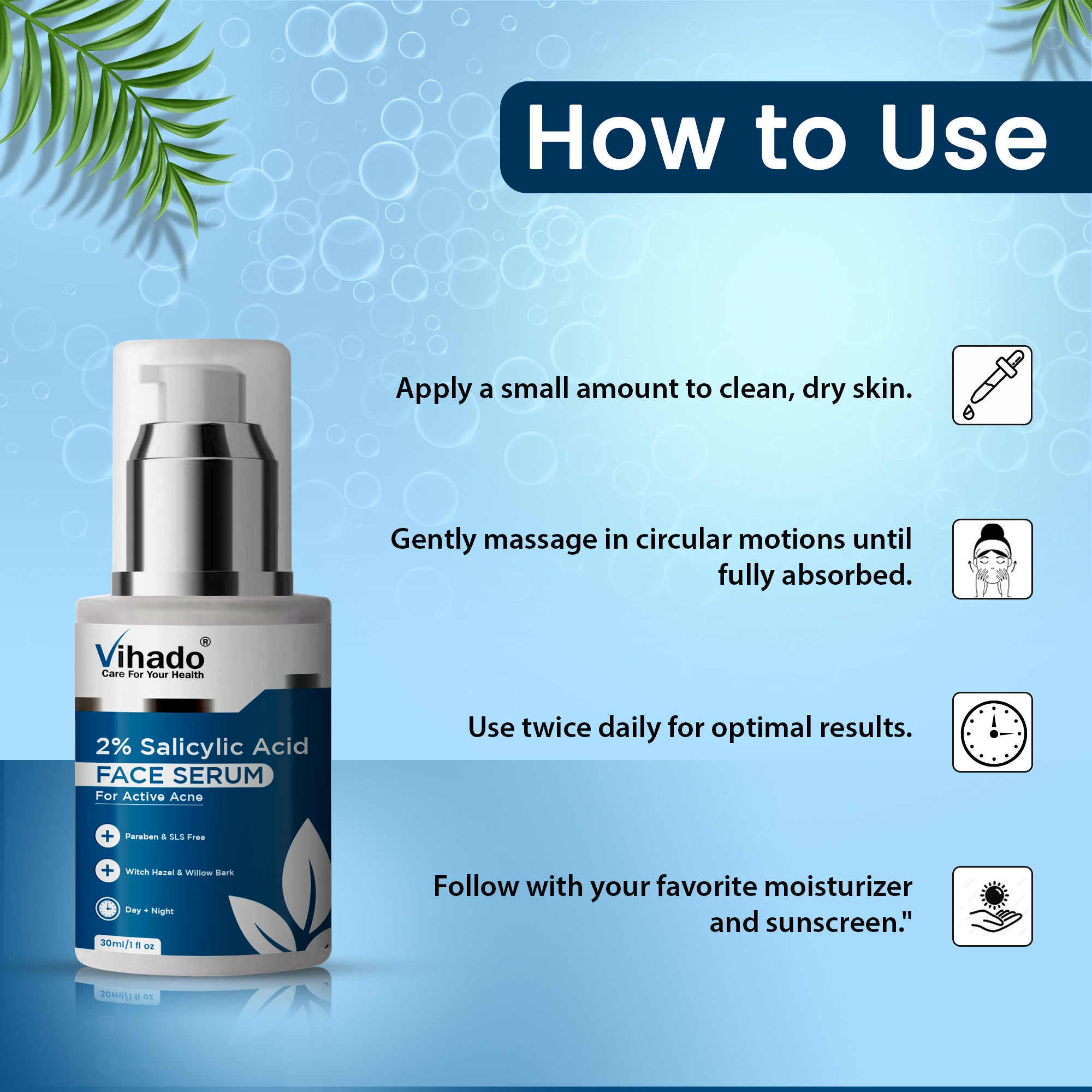 Vihado 2% Salicylic Acid Face Serum for Acne, Blackheads and Open Pores (30ml)
