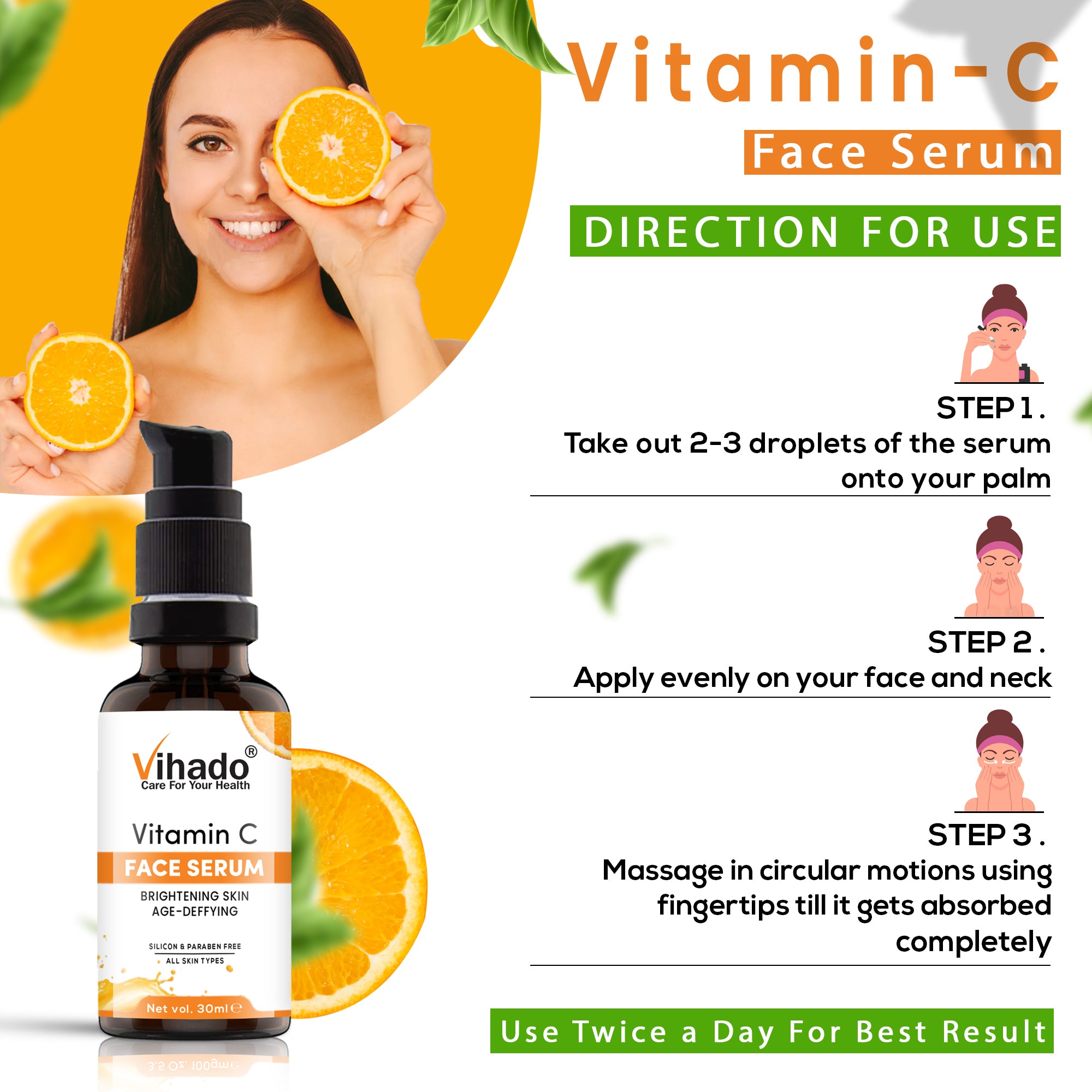 Vihado Vitamin C Face Serum | Skin Brightening | Age Deffying | For Glowing Skin 30ml