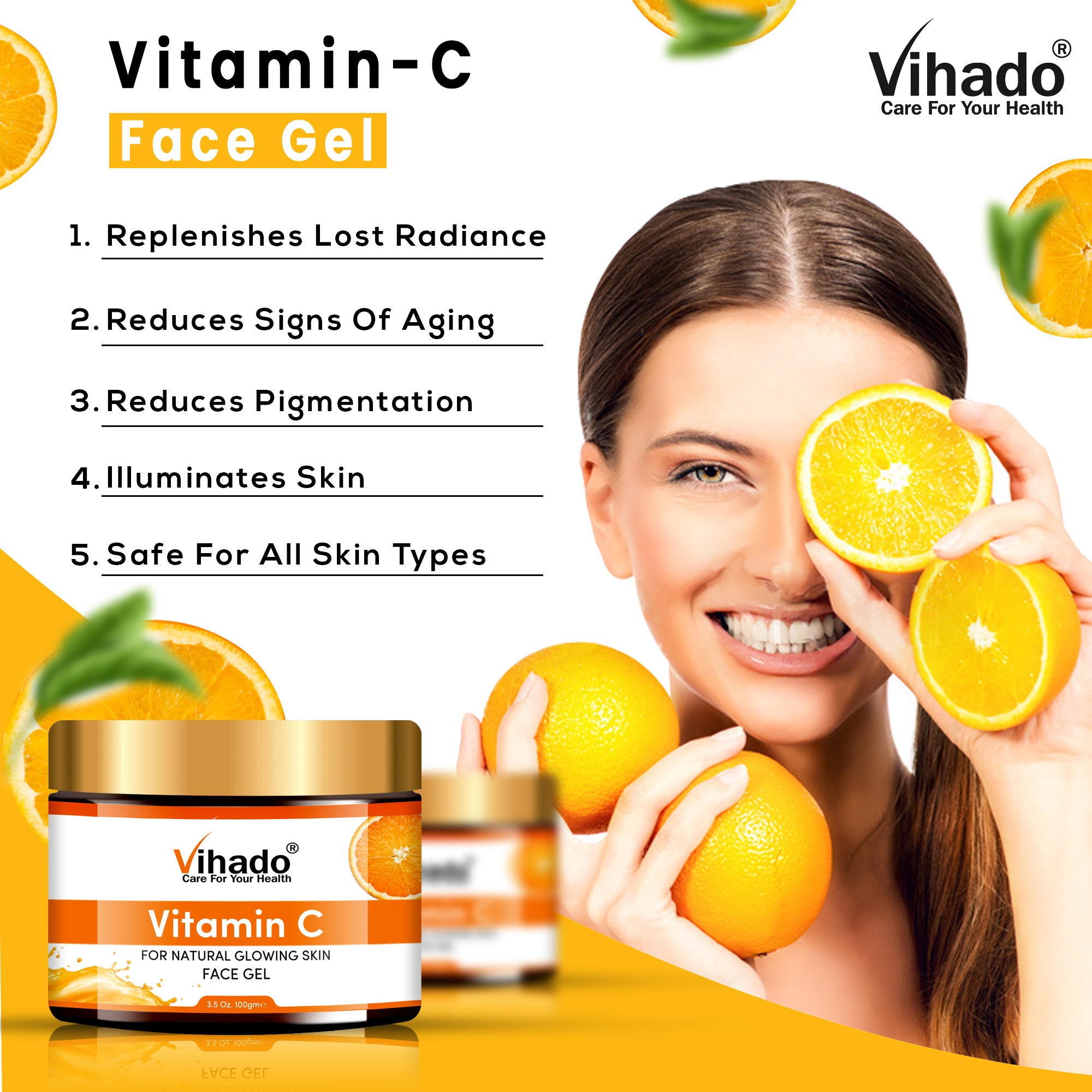 Vihado Vitamin C Light Face Gel for Daily Use | Glow Reviving | Skin Brightening Gel (100g)