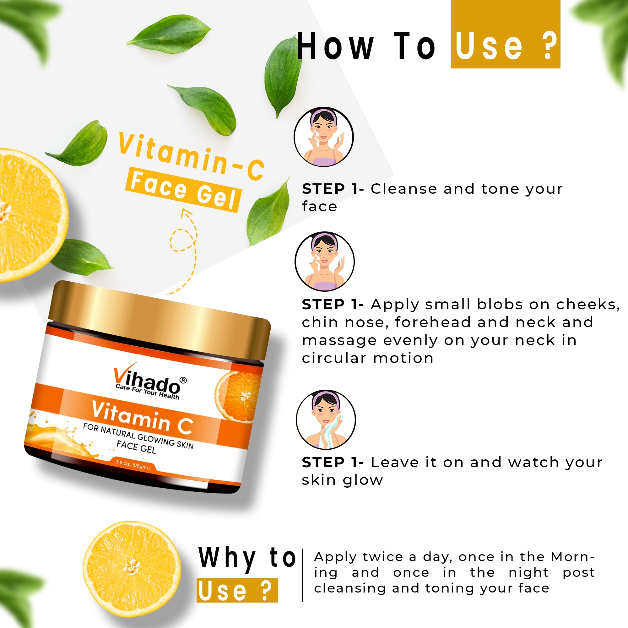 Vihado Vitamin C Light Face Gel for Daily Use | Glow Reviving | Skin Brightening Gel (100g)