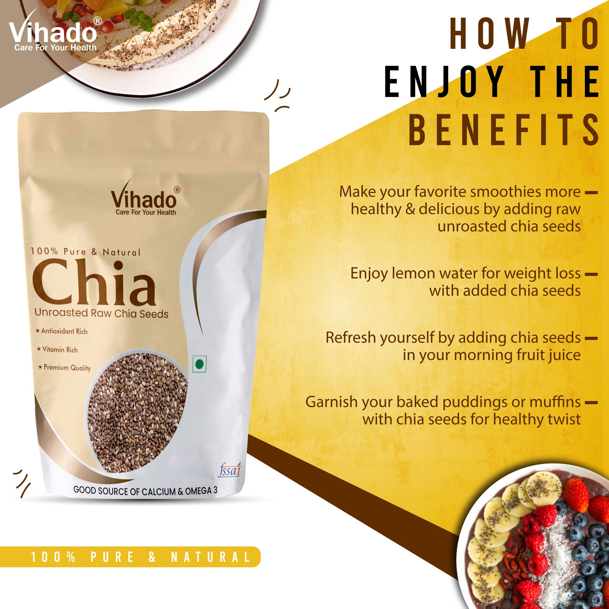 Vihado Raw Chia Seeds, High in Protein and Rich Fiber (100G-1KG)